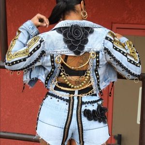 2pc. one of a kind designer recycled jeans set